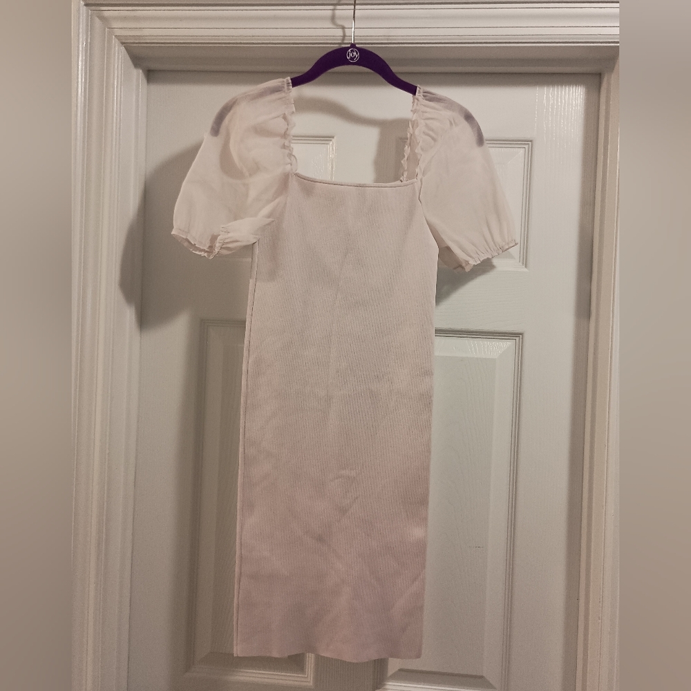 Mango lavender Ariel Puff Sleeve Ribbed Bodycon Dress Size Small NWT